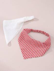 2pcs Yellow Floral Plaid Triangle Headband For Women, Elastic Headscarf, Pastoral Style For Travel And Photo Shooting - Multicolor - View 2