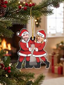 1pc Personalized Couples Matching Christmas Ornament, Custom Photo And Text Elf Christmas Acrylic Ornament, Funny Couple Picture Ornament, Christmas Gift - Multicolor - View 8