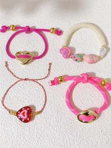 Vibrant Color, Unique Design Seashell Strawberry Heart Smiling Face Beaded Elastic Bracelet Adjustable Wristband, Suitable For Daily, Party, Wedding Wear, Gift For Friends - Multicolor - View 3