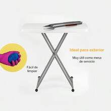Mesa de Servicio Plegable 76 * 49 cm con Altura Ajustable en 8 Niveles, Mesa Portátil Multiusos para Jardín, Hogar, Lavandería y Mini Escritorio, Uso Interior y Exterior - Blanco - Ver 4