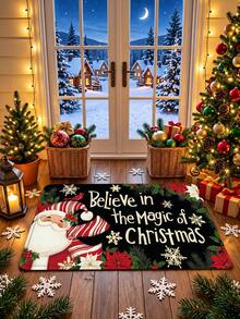 Santa Claus Doormat, Merry Christmas Snowflake Pattern Front Door Mat, Suitable For Floor, Entrance, Hallway, Laundry Room, Kitchen Sink, Seasonal Winter Christmas Holiday Home Decor - A - View 4