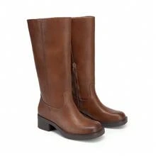 Women's Knee-High Boots, Comfortable Chunky Block Heel Pointed Toe Pull On Side Zipper Suede Slouch Riding Boots - Brown - View 7