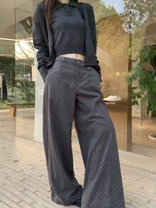 New Women's Spring/Autumn Polka Dot Slouchy Loose Wide Leg Casual Pants - Grey - View 2