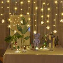 1PC 96 LED Snowflake Curtain String Light, USB Powered Fairy Hanging Light String, 8 Lighting Modes, Large Snowflake Ice Bar Light, Suitable For Indoor, Living Room, Party, Wedding, Wall, Winter, Christmas, Home Atmosphere Light - Warm Light - Curtain Lights - View 1