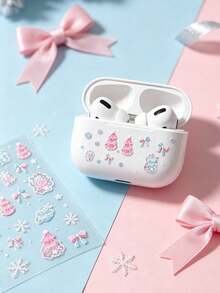 1Set, Metal Phone Stickers, Journaling Supplies, Scrapbook Stickers, Aesthetic Soft Pastel Christmas Themed Decorative Decals, Clear Die Cut, Pink Blue Tree Bow Snowflake Pattern, For Phone Surface, Laptop, Camera, Gift Package, Tablet Decor - Blue and Pink Bow - View 3