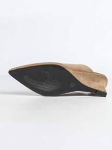 Women's Khaki Deep V-Cut Slip-On Pointed Toe Wedge Pumps - Khaki - View 9