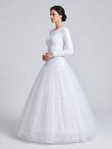 1pc Women's Bridal Gown Accessory, A-Line Tulle Petticoat With 3 Hoops, 1 Layer Stiff Mesh, Elastic Waistband, Suitable For Halloween And Autumn Wear - White - View 9
