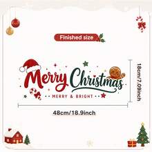 1pc 18.9X7.09 Inch Merry Christmas Mirror Wall Decal, Santa Hat, Gingerbread Man, Candy Cane, Stars, Merry Christmas Letters, Self-Adhesive Vinyl Sticker, Suitable For Mirror Glass Home Holiday Decoration - Multicolor - View 3