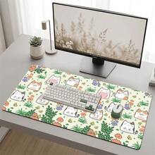 Cartoon Cat And Floral Pattern Gaming Mouse Pad, Non-Slip Rubber Desk Mat, Smooth Sliding Surface, Suitable For Computer Laptop Office Home, Cute Abstract Art Decor, Back To School Supplies - A - View 5