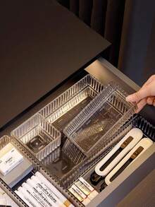 7pcs/1 Transparent Drawer Storage Box, Cosmetic Storage Box, Cosmetic Organizer, Multi-Functional Storage Box, Ideal For Bathroom Vanity Storage, Home Decor Bathroom Accessories, Suitable For Large Capacity Storage Racks, Such As Makeup Brushes, Eyebrow Pencils, School Supplies, Etc., Tray Stand Display Rack, Suitable For Makeup Vanity And Bathroom Countertop, Home Decor - Multicolor - View 12