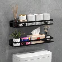 1pc Bathroom Storage Rack Wall-Mounted Matte Black Shower Organizer No Drilling Installation Floating Metal Shelf Suitable For Toilet Above And Sink Multi-Functional Hanging Basket Home Decor And Space Expansion Storage Rack - Multicolor - View 9