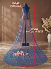Starry Glitter Blue Long Floor Veil, Flowy Tulle Veil For Party & Evening Dress - Multicolor - View 7