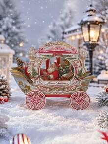 2pcs 3D Christmas Pop-Up Cards, Creative Holiday Paper Cards With Elegant Carriage Design, Suitable For Christmas Celebration Decoration Cards, Surprise Message Cards - Multicolor - View 3