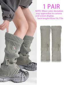 STAR RIVER 1 Pair Autumn/Winter Hollow Knit Leg Warmers, Y2K Hot Girl Style Personalized Calf Leg Warmers, Grey/Black/White - Multicolor - View 11