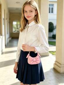 Cute Girl Style Children's Handbag, Sweet Large Bow Decor Underarm Bag, PU Small Bag, Girls' Travel Accessory Bag, Suitable For Daily Use - A - View 4