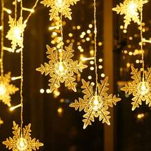 1PC 96 LED Snowflake Curtain String Light, USB Powered Fairy Hanging Light String, 8 Lighting Modes, Large Snowflake Ice Bar Light, Suitable For Indoor, Living Room, Party, Wedding, Wall, Winter, Christmas, Home Atmosphere Light - Warm Light - Curtain Lights - View 8