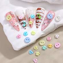 1 Set Y2K Colorful Button Nail Art Decorations, Cute 3D Star Heart Flower Winter Holiday Nail Decor, Colorful Candy Color Nail Rhinestones, Includes Storage Box And Tweezers, Suitable For Nail Art DIY - Multicolor - View 9