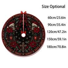 1pc Double Skull Lantern Cross Gothic Pattern Christmas Tree Skirt, Elegant Color Holiday Decor, 5 Sizes, Unisex Holiday Gift, Suitable For Home And Party Christmas Home Decoration - Double Skull Lantern Cross Gothic - View 3