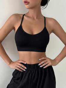 DAZY 1pc Seamless Elastic Comfortable Backless Women's Bra, Wire-Free Outerwear Bra And Lingerie - Black - View 4