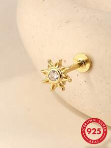 1pc S925 Sterling Silver Exquisite Luxury Personalized Sun Stud Earrings For Women, Niche Design Cartilage Earrings, Energetic Lively Small Cute Versatile Daily Party Date Photogenic Atmosphere Jewelry - Sun - View 3