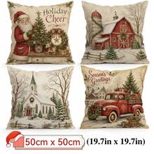 4pcs/1pc Vintage Country Santa Claus Red Truck Pattern Pillowcase, Single-Sided Printed Pillowcase, Suitable For Living Room Bedroom Home Decor, All-Season Pillowcase - Multicolor - View 11