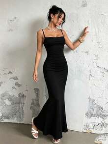 Summer Dress, Black Round Neck Women's Elegant Dress, Suitable For Dating, Party, Vacation, Beach And Other Occasions. - Black - View 2