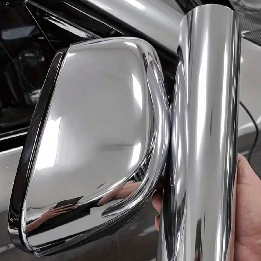 High Gloss Mirror Silver Car Wrap/11.81 X 25.59 Inches/Bubble-Free Self-Adhesive Personalized/Premium Mirror Sticker/Car Interior And Exterior Decoration/Suitable For Cars, Motorcycles And RVs/High-End Texture/Durable - Silver Car Wrap - View 1