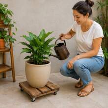 Suporte para Vaso com Rodinhas Madeira Autoclave Anti Cupim Resiste Chuva Jardim Planta 20x20 ou 30x30 cm suporta 80kg cor Imbuia - 30x30 cm - Visão 9