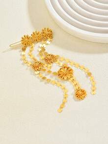 1pc Arabic Floral Sequin Multi-Layer Tassel Head Chain Women's Wedding Evening Party Festival Celebration Updo Hair Accessory - Golden - View 8