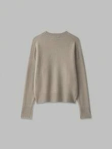 YROOE Women's Autumn/Winter Camel Crew Neck Drop Shoulder Long Sleeve Ribbed Hem Loose Knit Pullover Sweater - Camel - View 2