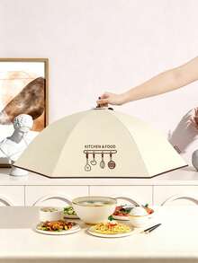 1pc, Foldable Food Cover, Minimalist Nordic Style , Premium Thick Heat-Retain Fabric, Printed Kitchen Utensil Pattern,For Home Cooking Lovers, Table Leftover Protection Against Flies & Dust - Multicolor - View 1