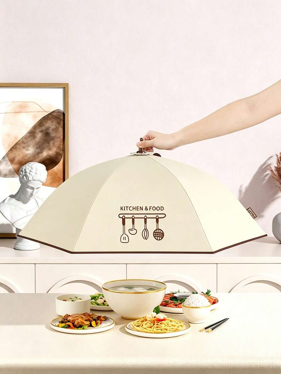 1pc, Foldable Food Cover, Minimalist Nordic Style , Premium Thick Heat-Retain Fabric, Printed Kitchen Utensil Pattern,For Home Cooking Lovers, Table Leftover Protection Against Flies & Dust - Multicolor - View 1