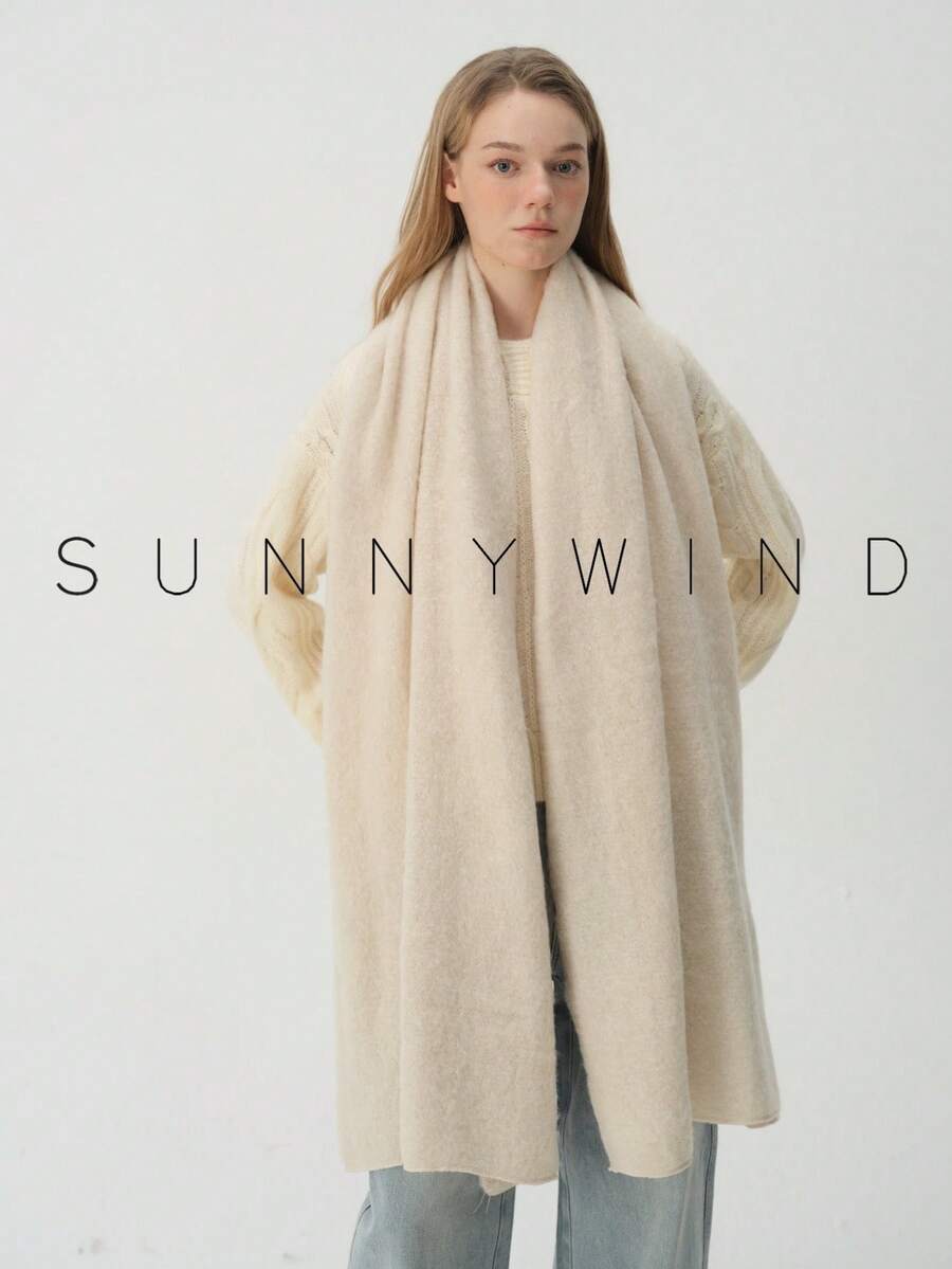 1pc Women's Solid Color Polyester Soft Skin-Friendly Warm Scarf For Daily Use - Beige - View 1