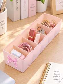 5 Grid Sock Storage Box With Bow,Plastic Drawer Organizer,Stackable Underwear Organizer Box,Desktop Cosmetic Organizer,Compartmentalized Storage Box,Multifunctional For Home Wardrobe Bathroom Desktop Storage,Wardrobe Organization,Housewarming Gift - Multicolor - View 5