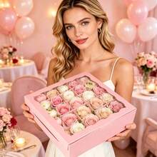 12/6PCS/1PC/20.32 X 20.38 Cm Box/Pink Wavy Window Gift Packaging Box/Birthday Party Afternoon Tea Gift Box/Suitable For Wedding/Birthday/Christmas/Holiday - Window Gift Box - View 2