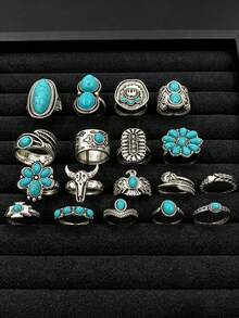16pcs Gothic Men's Rings Set Punk Hip Hop Multi-Piece Unisex Finger Rings Party Vacation Daily Wear Fashion Jewelry Gift Random Style Suitable For Men And Women - Antique Silver - View 14
