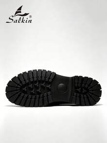 Salkin 新款英式設計男士粗齒厚底樂福鞋 平價奢華厚底一腳蹬樂福鞋 柔軟舒適圓頭優雅正裝鞋 紳士老錢風商務休閒日常鞋 男士情侶約會出遊百搭派對宴會婚禮度假禮物四季男鞋，建議選擇大一號 - 霧面黑 - 查看 5