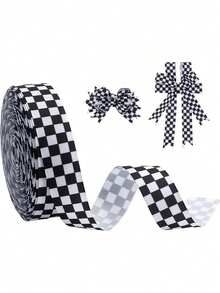 Black And White Checkered Ribbon, Suitable For Racing Theme Decoration, DIY Crafts, Gift Wrapping, Pet Leash, Wedding Supplies And Bows, Halloween Decoration, Christmas Decoration - Multicolor - View 9