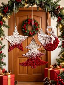 Creative Christmas Snow-Dyed Reindeer Hanging Ornament, Nordic Style Flocked Decoration, Christmas Tree Pendant, Holiday Home Decor - Multicolor - View 3