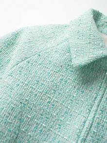Old Money Style Vintage Long Sleeve Collared Tweed Jacket - Mint Green - View 3