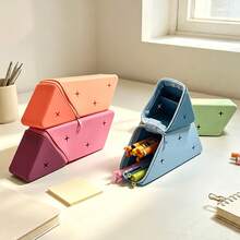 1pc 3D Triangle Pencil Case, Large Capacity Highly Attractive Pencil Case, Suitable For Stationery Storage, Pen Storage, Cosmetic Storage, Desktop Storage, School, Office, Home, Student Gift, Daily Gift - Multiple Styles - View 3