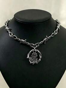 1pc Women's Hip Hop Gothic Punk Style Heart-Shaped Barbed Wire Necklace With Small Spikes, Gift - Pendant Necklace - View 13