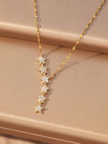 1 pieza Collar en forma de Y para mujer con múltiples estilos de estrella/mariposa/flor, colgante de circonita cúbica brillante, cadena para la clavícula, versátil para citas, fiestas y uso diario - Multicolor - Ver 14
