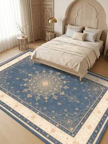 1PC Star Floral Pattern Faux Cashmere Machine Washable Area Rug, French Classical European Palace Luxury Vintage Rectangular Soft Carpet, Living Room Bedroom Home Decor, All Season Use, Aesthetic Home Decoration - Multicolor - View 2