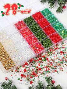 28 Grids Christmas Flatback Rhinestone & Pearl Kit, Xmas Nail Art Gems With Upgraded Tools, DIY Embellishments For Manicure, Shoes, Water Bottles & Phone Case Decor - Multicolor - View 2