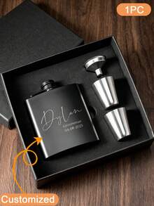 1 Personalized Custom Hip Flask, Christmas Hip Flask, Customized Hip Flask, Father's Gift, Father's Day Must-Have, Boyfriend Gift, Customized Father's Gift, Birthday Gift, Boyfriend's Birthday Gift, Customized Leather Hip Flask, - Black - View 2