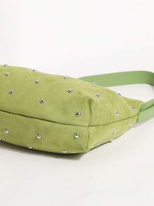1pc Green Premium Fashion Suede Texture Crescent Bag, Double-Sided Rivet Decor, Underarm Bag, Suitable For Daily Commute, Shopping, Dating - Green - View 6