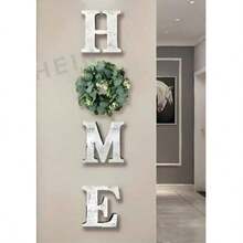 Wooden Vintage Theme "HOME" Letter Shaped Wall Decor, Artificial Floral Wreath Combination Hanging Ornament, Suitable For Entryway/Living Room Background Wall Home Decoration - 1PC - View 2