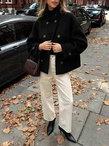 Mellowy Autumn/Winter New Women's European & American Style Fashion Minimalist Double-Breasted Coat Black - Black - View 3