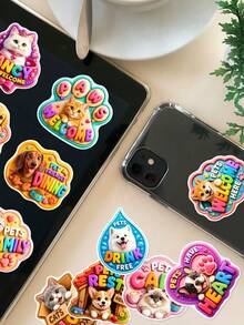50Pcs Colorful Pet Themed Stickers Featuring Dog Cat With Fun Letter Slogans, Waterproof Vinyl Decals For Journals, Luggage, DIY Crafts, Gift - Multicolor - View 5